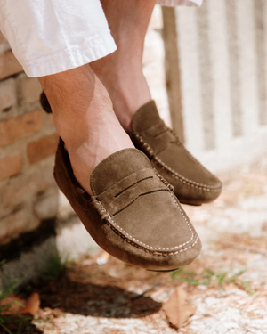 Barcelona Penny Strap - Olive Suede